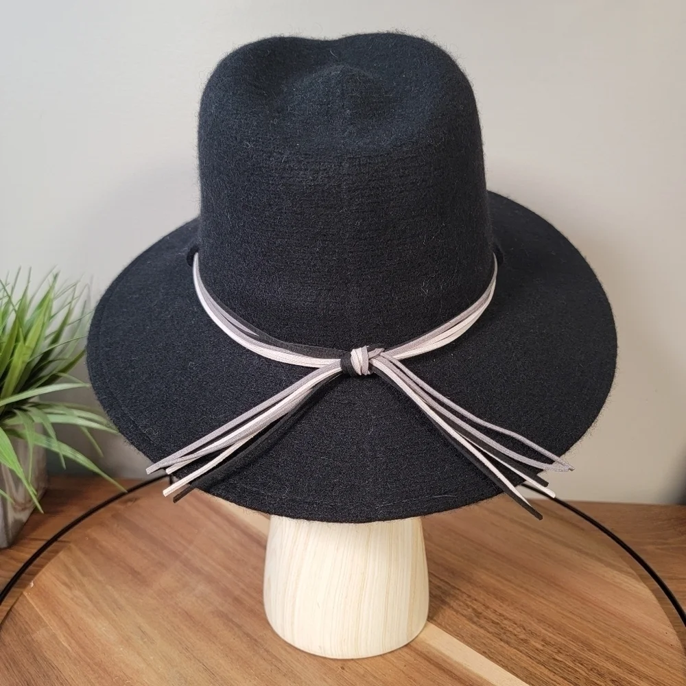 Pretty Persuasions Black wool blend Wide Brim Fedora Winter Hat Women's OS